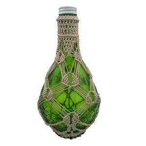 VTG Gallo Green Glass Bubble Bottle Macrame Decorative Decanter Retro 18" 64oz